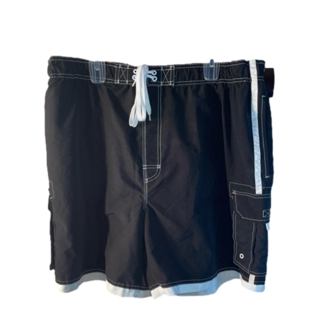 Men's Swimwear 2024 King Size Faded Glory Big /Tall Black with White Stripes 2XL